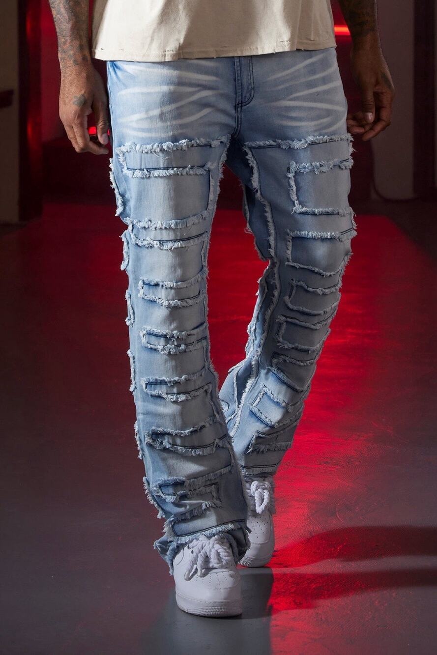 Rockstar Original Light Wash RSM 225 Hallie Stacked Flare Denim Jeans Size 34x47